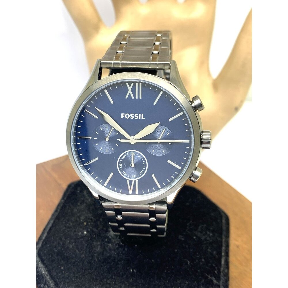 Fossil Men's Watch BQ2401 Quartz Blue Dial Gunmetal Stainless Steel 44mm